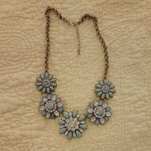 Floral Statement Necklace in Blue and Silver